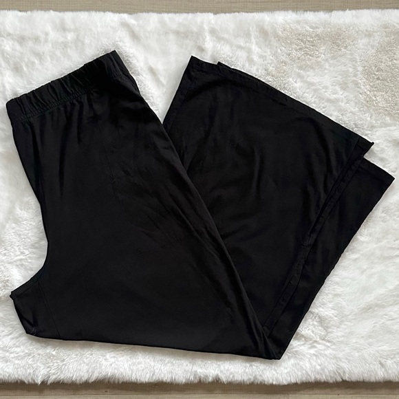 EILEEN FISHER L Slubby Organic Cotton Wide-Leg Sleep Pant in Black Pajama Pants - Picture 6 of 13